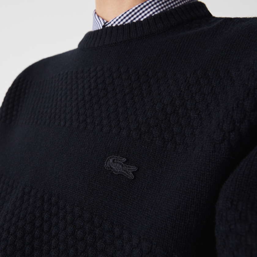 Suéteres Lacoste Textured Striped Wool-Blend Hombre Azul Marino Azules | SP0-49954D4