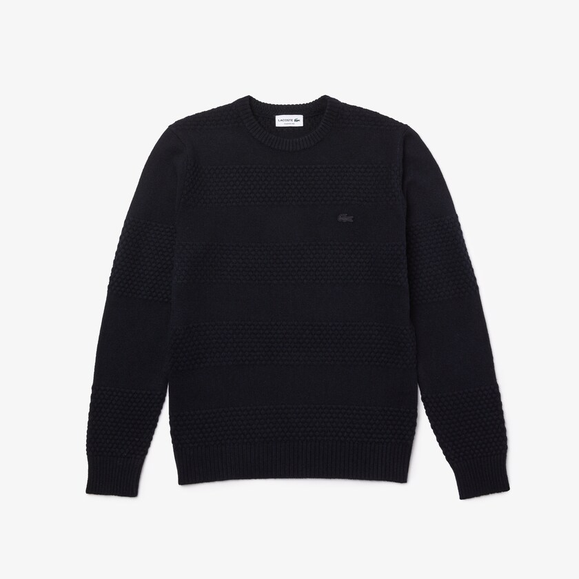 Suéteres Lacoste Textured Striped Wool-Blend Hombre Azul Marino Azules | SP0-49954D4