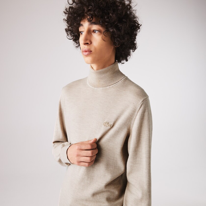 Suéteres Lacoste Turtleneck Merino Wool Hombre Beige | IP5-55965U5