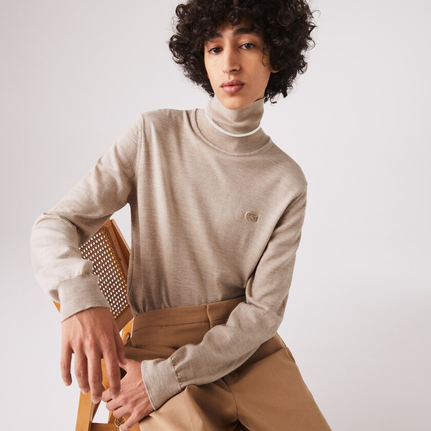 Suéteres Lacoste Turtleneck Merino Wool Hombre Beige | IP5-55965U5