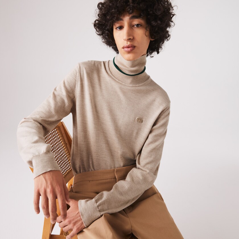 Suéteres Lacoste Turtleneck Merino Wool Hombre Beige | IP5-55965U5