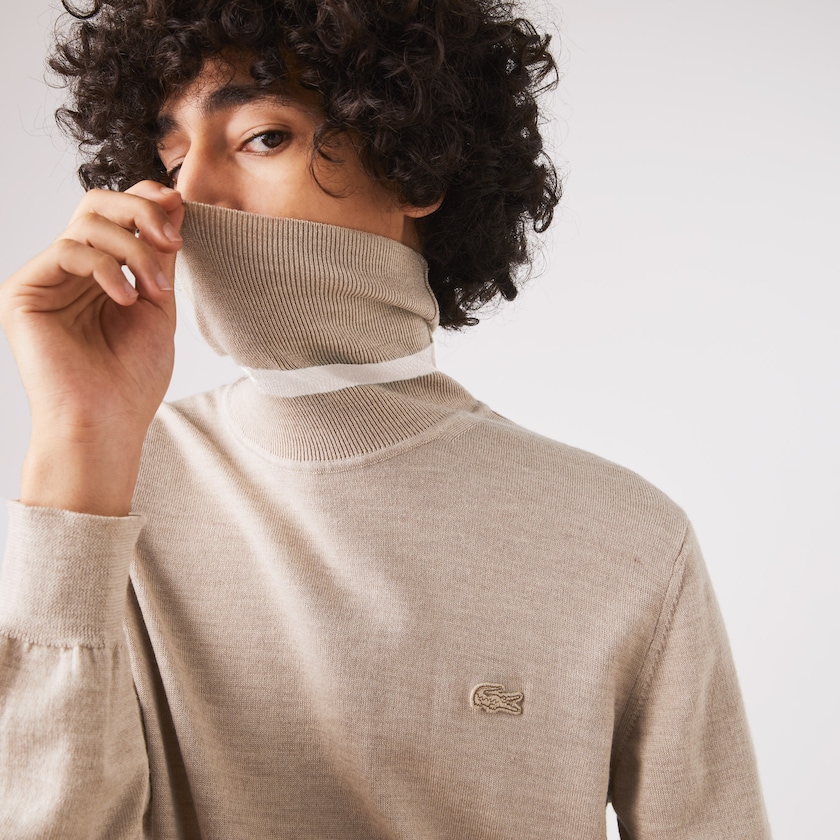 Suéteres Lacoste Turtleneck Merino Wool Hombre Beige | IP5-55965U5