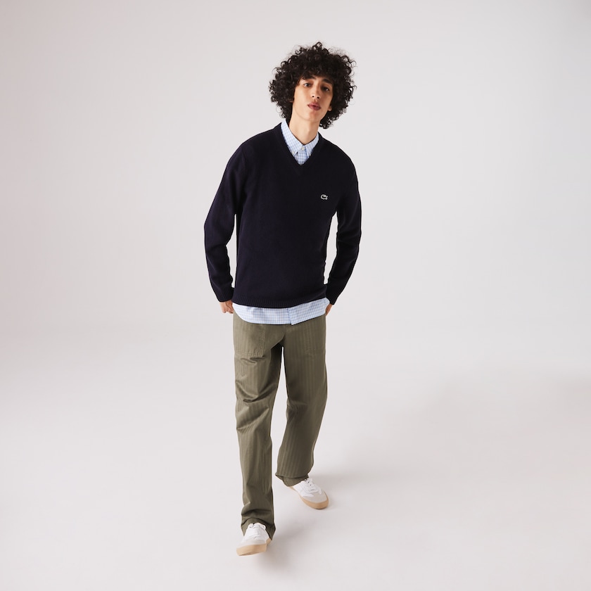 Suéteres Lacoste Hombre Azul Marino Azules V-Neck Wool IL7-96589G9