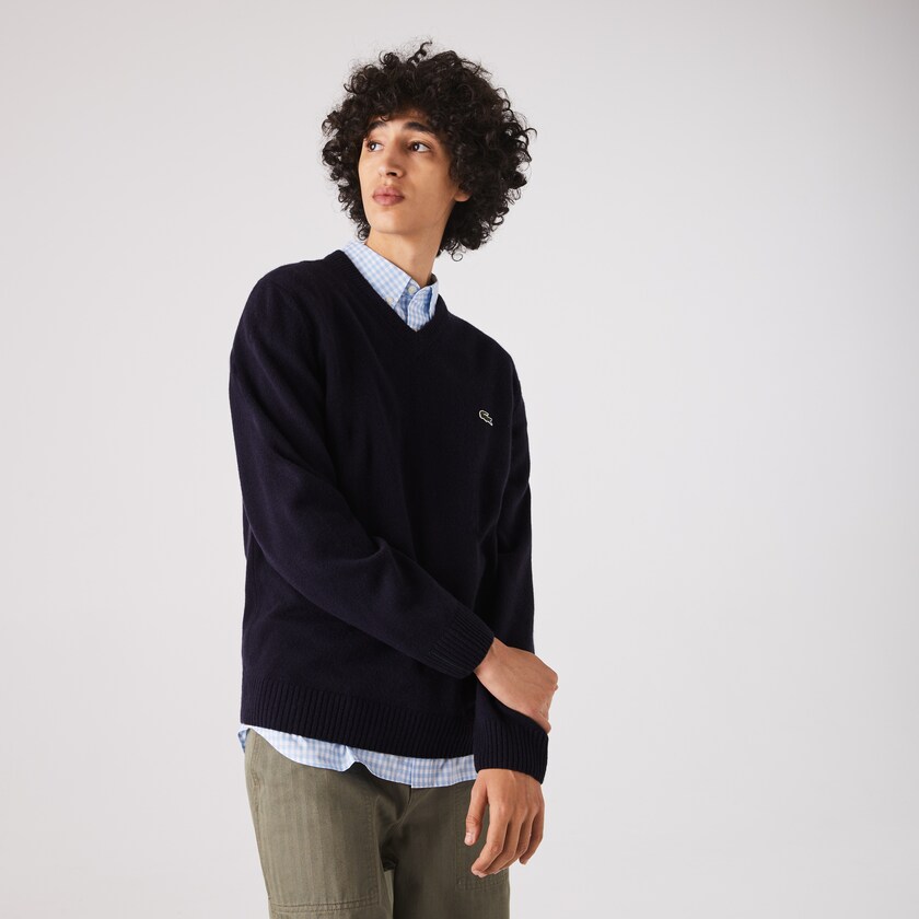 Suéteres Lacoste Hombre Azul Marino Azules V-Neck Wool IL7-96589G9