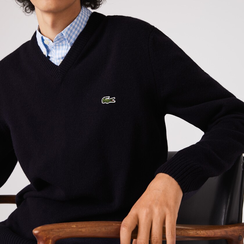 Suéteres Lacoste Hombre Azul Marino Azules V-Neck Wool IL7-96589G9