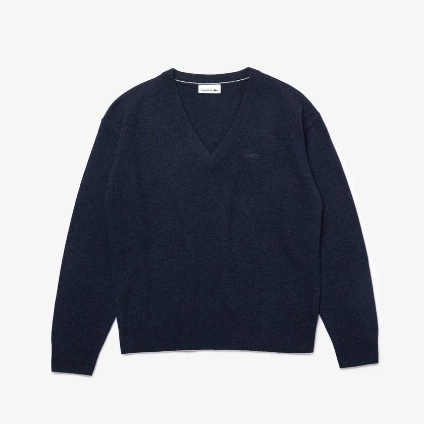 Suéteres Lacoste V-Neck Wool Mujer Azules | KG4-94329V6