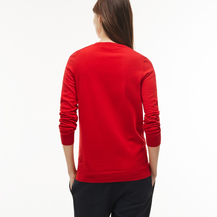 Suéteres Lacoste V-neck Jersey Mujer Rojos | JK5-79537L7