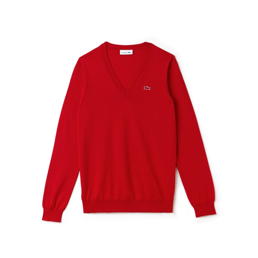 Suéteres Lacoste V-neck Jersey Mujer Rojos | JK5-79537L7