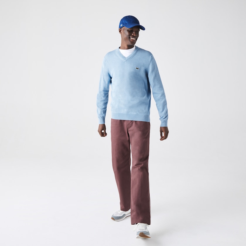 Suéteres Lacoste V-neck Organic Cotton Hombre Azules | BU6-18881I5