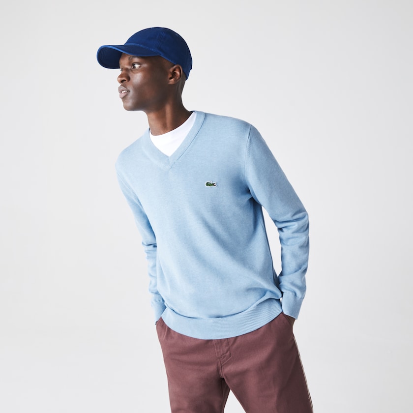 Suéteres Lacoste V-neck Organic Cotton Hombre Azules | BU6-18881I5