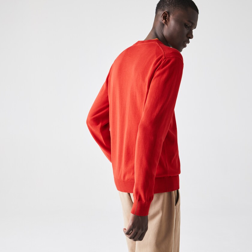 Suéteres Lacoste V-neck Organic Cotton Hombre Rojos | HL4-58915E3