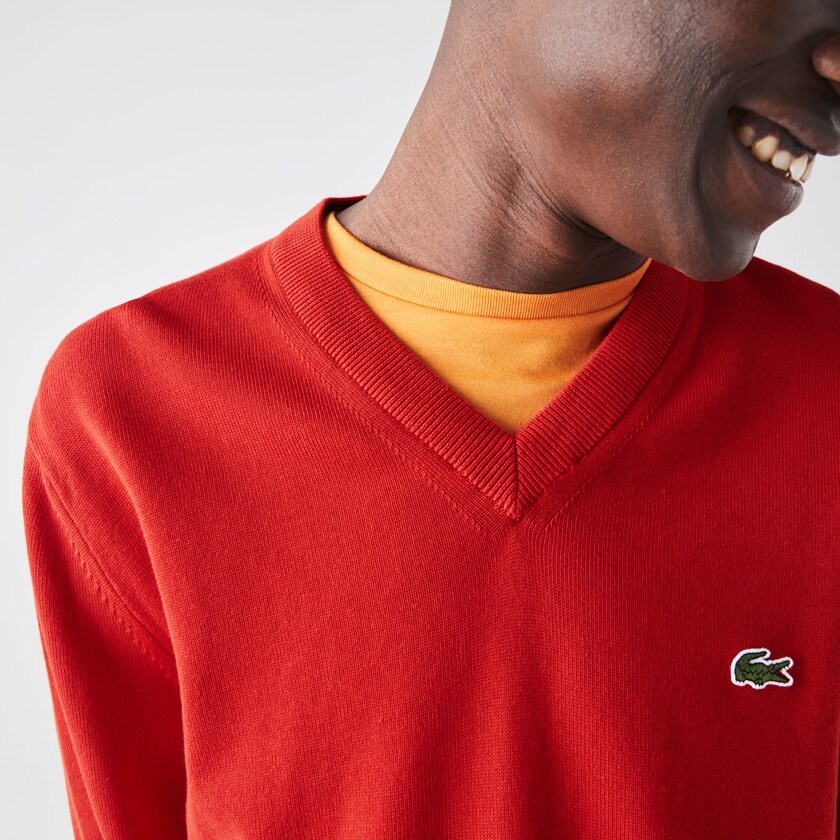 Suéteres Lacoste V-neck Organic Cotton Hombre Rojos | HL4-58915E3