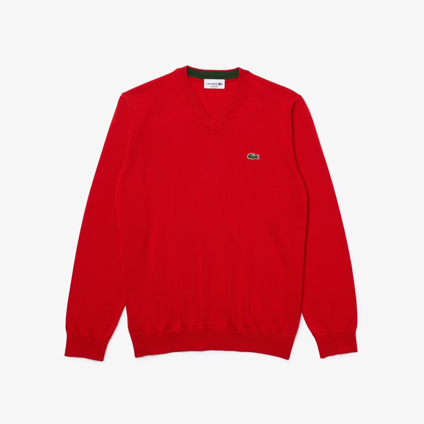 Suéteres Lacoste V-neck Organic Cotton Hombre Rojos | HL4-58915E3