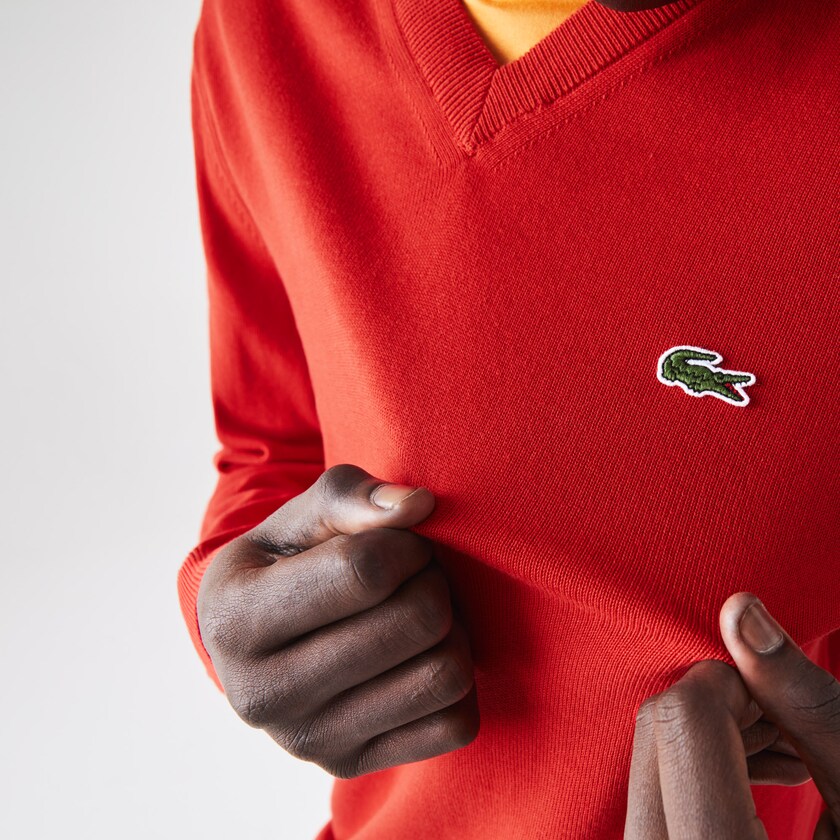 Suéteres Lacoste V-neck Organic Cotton Hombre Rojos | HL4-58915E3