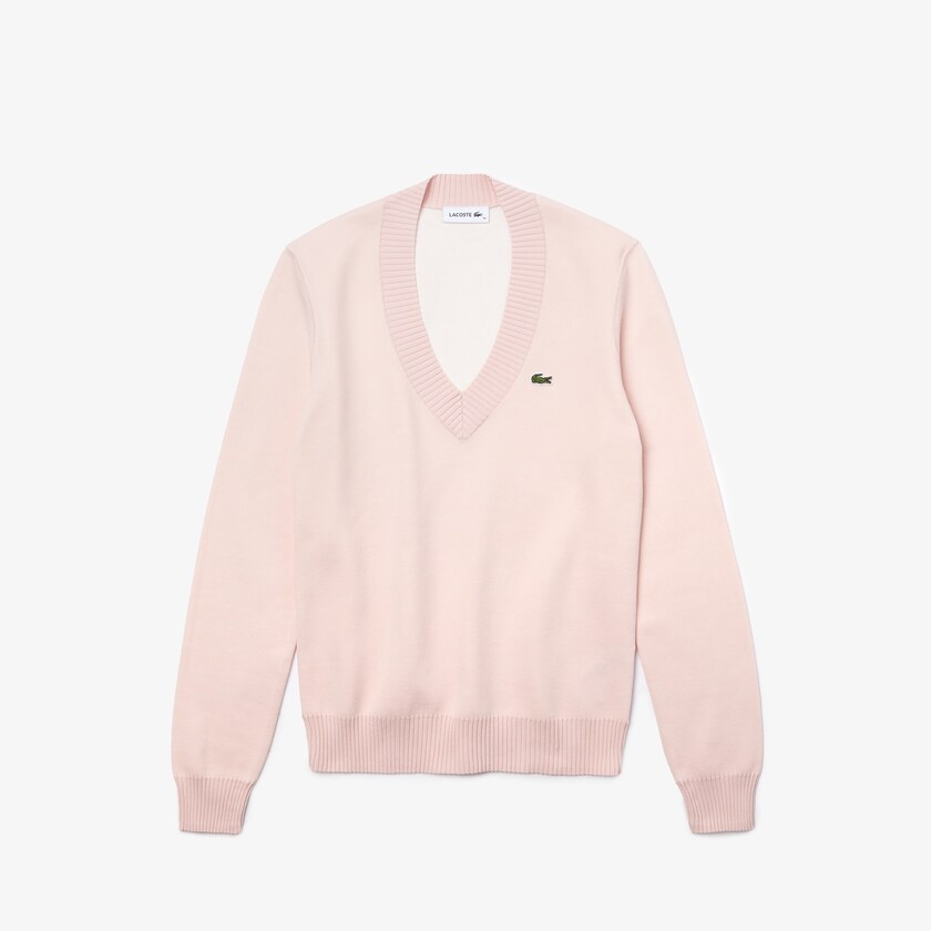 Suéteres Lacoste V-neck Organic Cotton Mujer Rosas Claro Blancos | SB8-61316D6