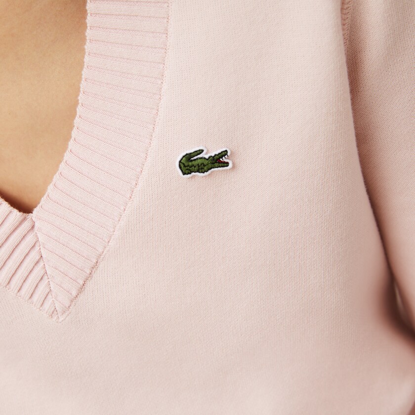 Suéteres Lacoste V-neck Organic Cotton Mujer Rosas Claro Blancos | SB8-61316D6