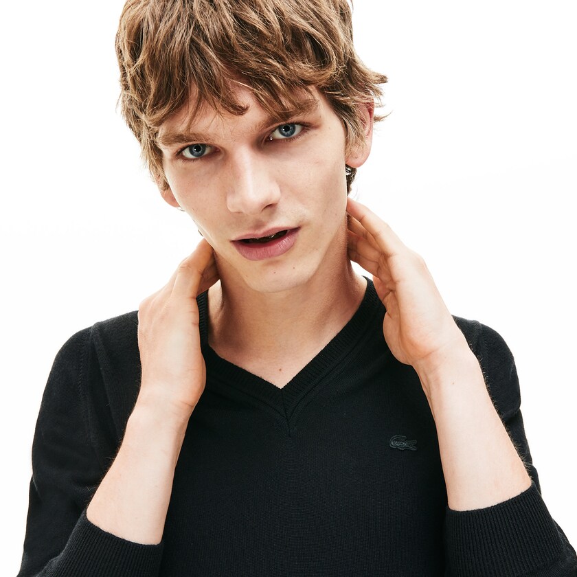 Suéteres Lacoste V-neck Wool Jersey Hombre Negros | UH1-98169J2