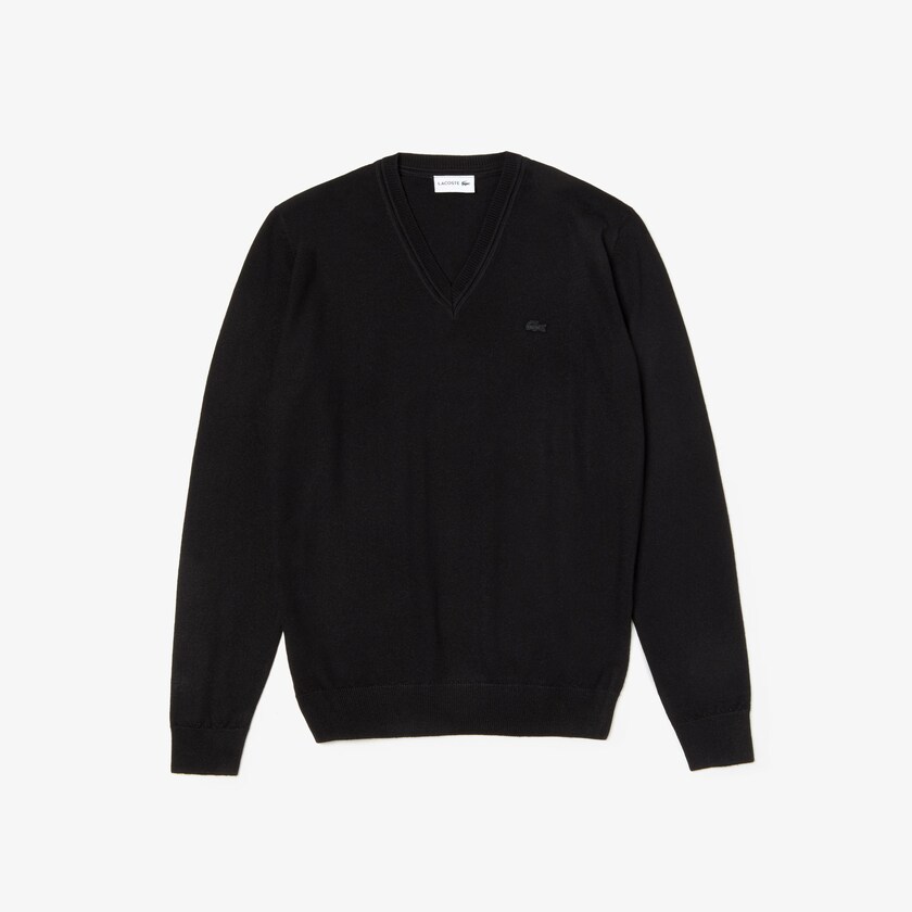 Suéteres Lacoste V-neck Wool Jersey Hombre Negros | UH1-98169J2