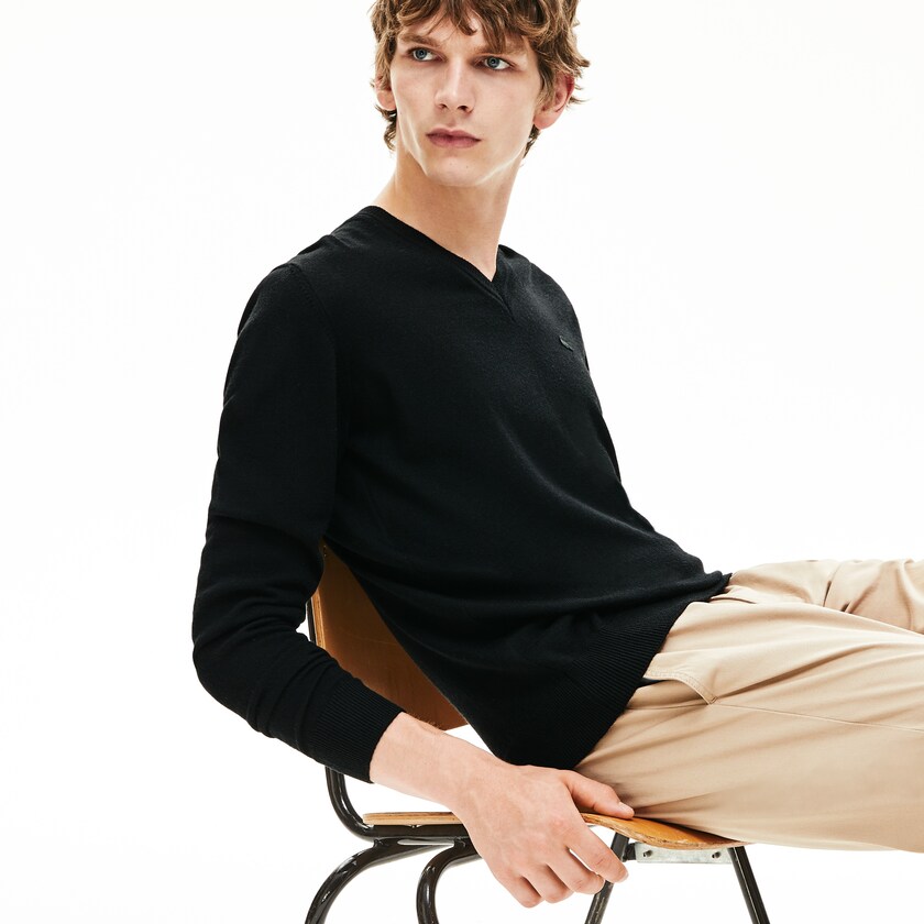 Suéteres Lacoste V-neck Wool Jersey Hombre Negros | UH1-98169J2
