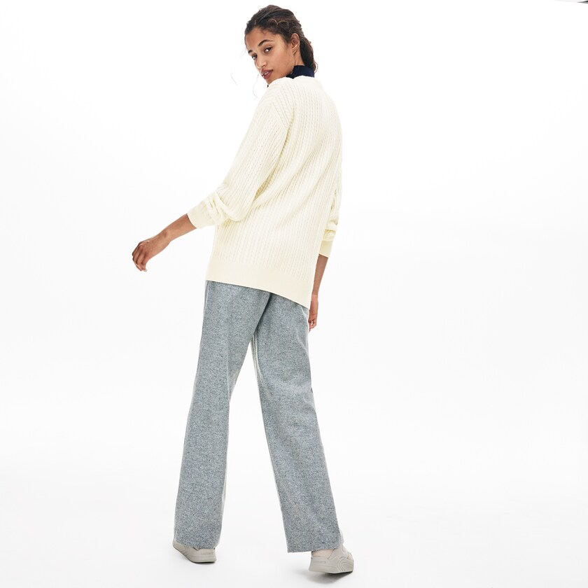 Suéteres Lacoste Wool And Cashmere Blend Cable Knit Cardigan Mujer Blancos | GN6-20412O3