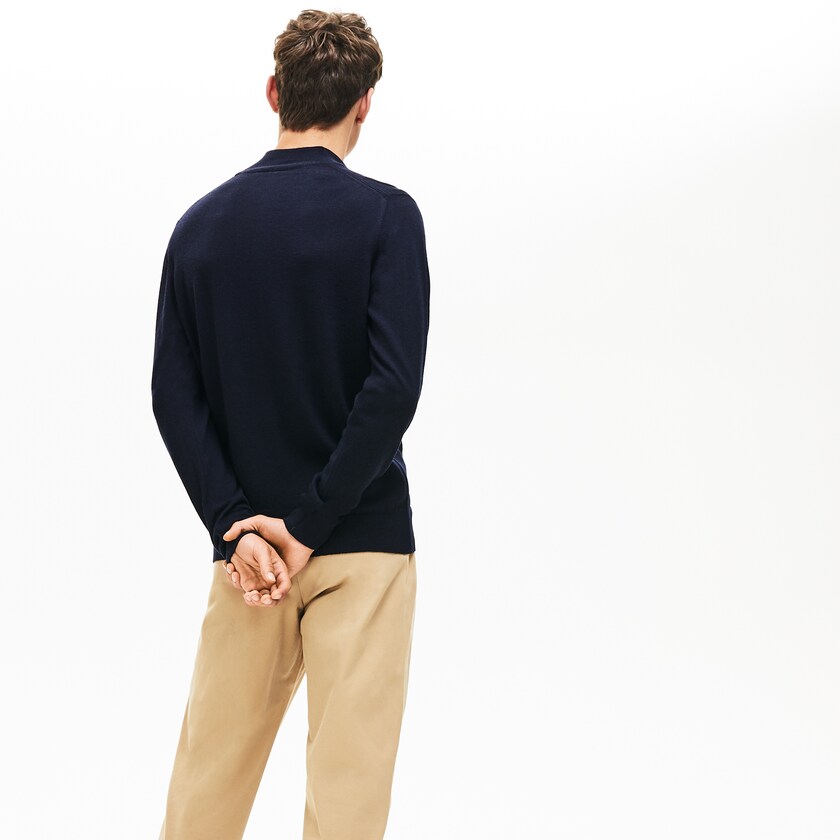 Suéteres Lacoste Zippered Stand-Up Collar Wool Jersey Hombre Azul Marino Azules | LO5-53725P6