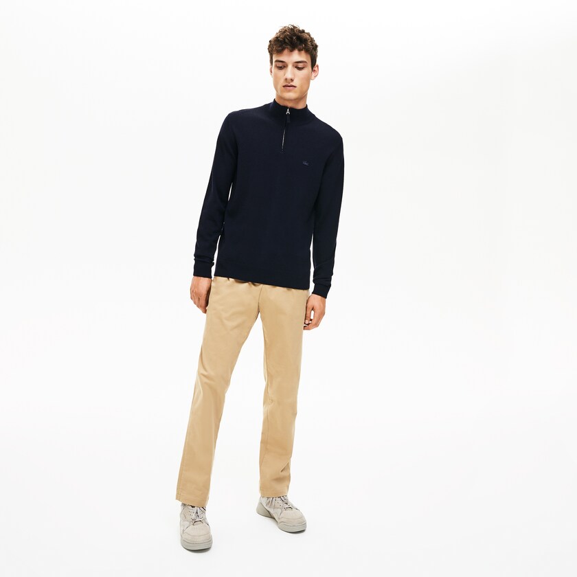 Suéteres Lacoste Zippered Stand-Up Collar Wool Jersey Hombre Azul Marino Azules | LO5-53725P6
