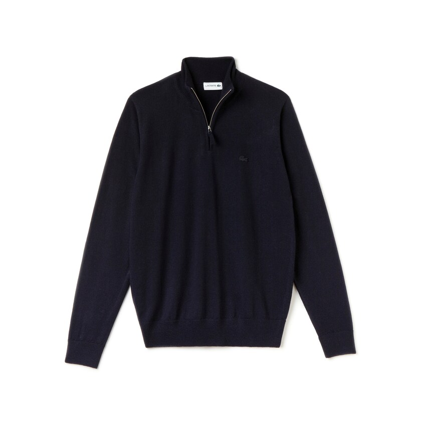 Suéteres Lacoste Zippered Stand-Up Collar Wool Jersey Hombre Azul Marino Azules | LO5-53725P6
