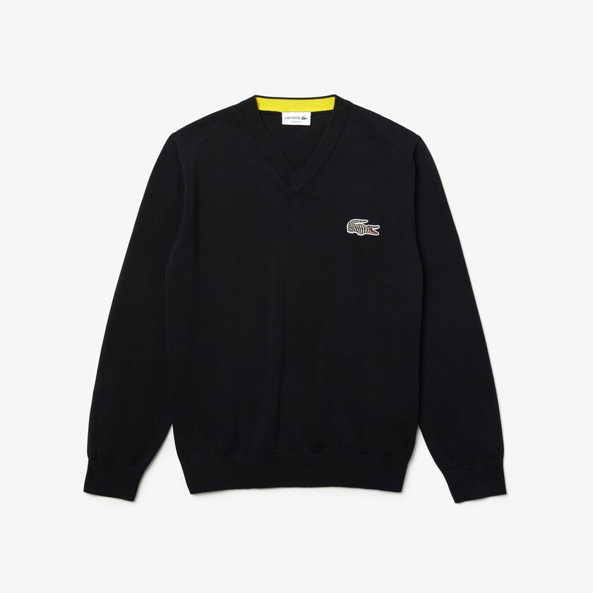 Suéteres Lacoste x National Geographic V-neck Cotton Hombre Azul Marino Azules Blancos | BR5-98539I9