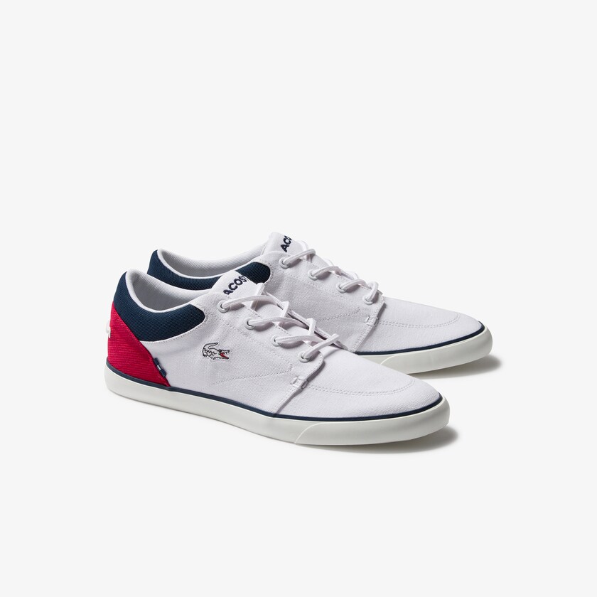 Tenis Lacoste Bayliss Canvas Hombre Blancos Azul Marino Rojos | RD4-72477D8
