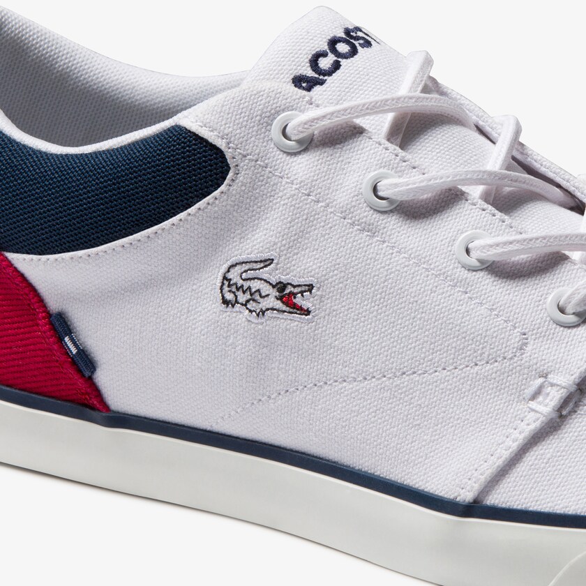Tenis Lacoste Bayliss Canvas Hombre Blancos Azul Marino Rojos | RD4-72477D8