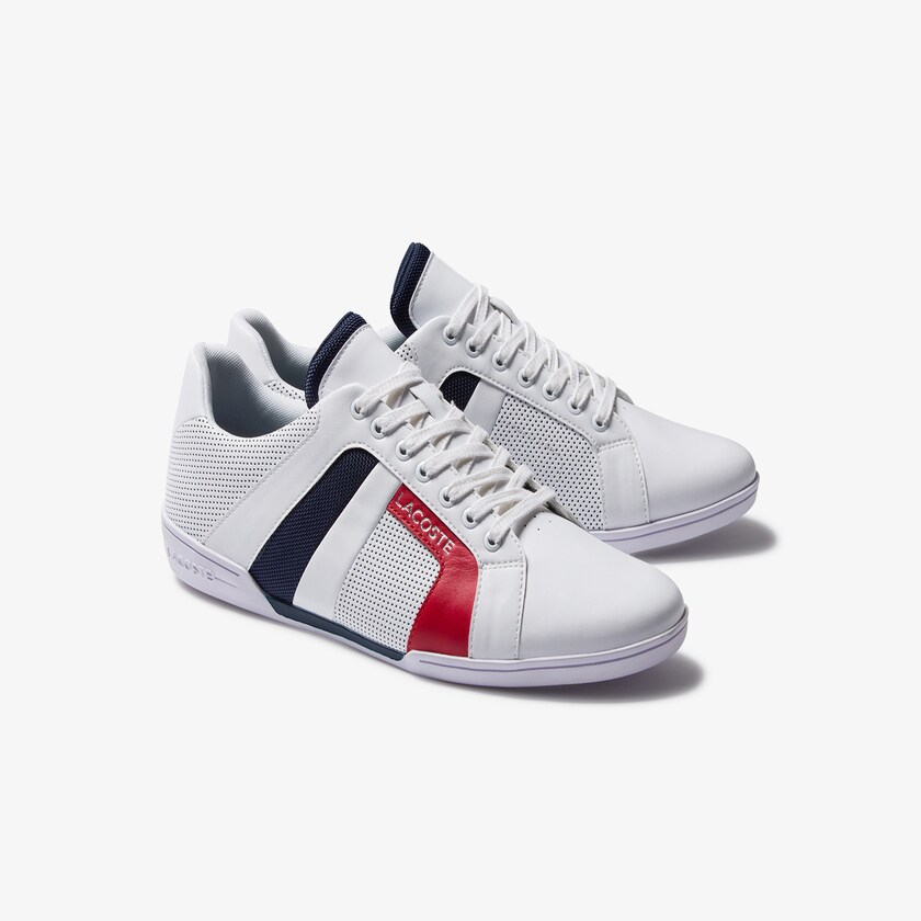 Tenis Lacoste Chaymon Club Leather and Mesh Hombre Blancos Azul Marino | OV8-15971P4