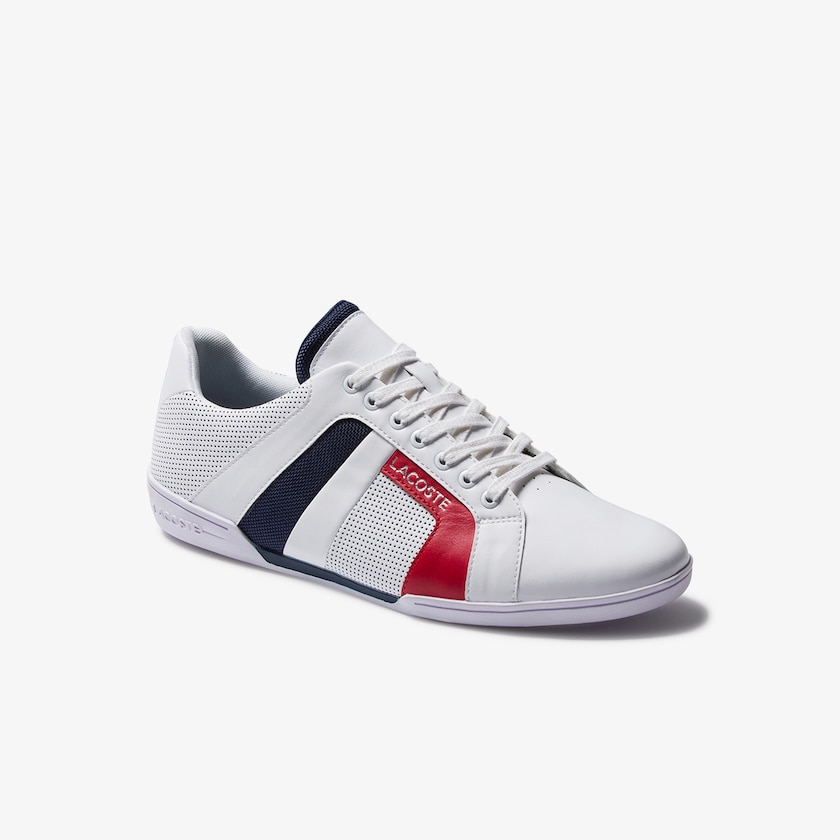 Tenis Lacoste Chaymon Club Leather and Mesh Hombre Blancos Azul Marino | OV8-15971P4