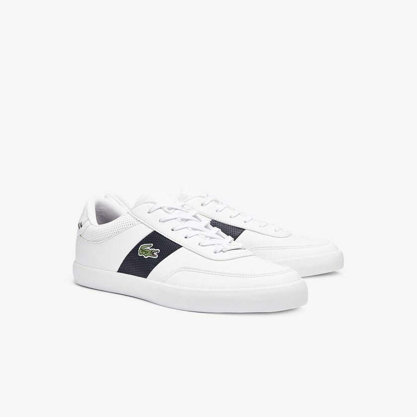 Tenis Lacoste Court-Master Leather and Synthetic Perforated Hombre Blancos Azul Marino | TK3-15871A1