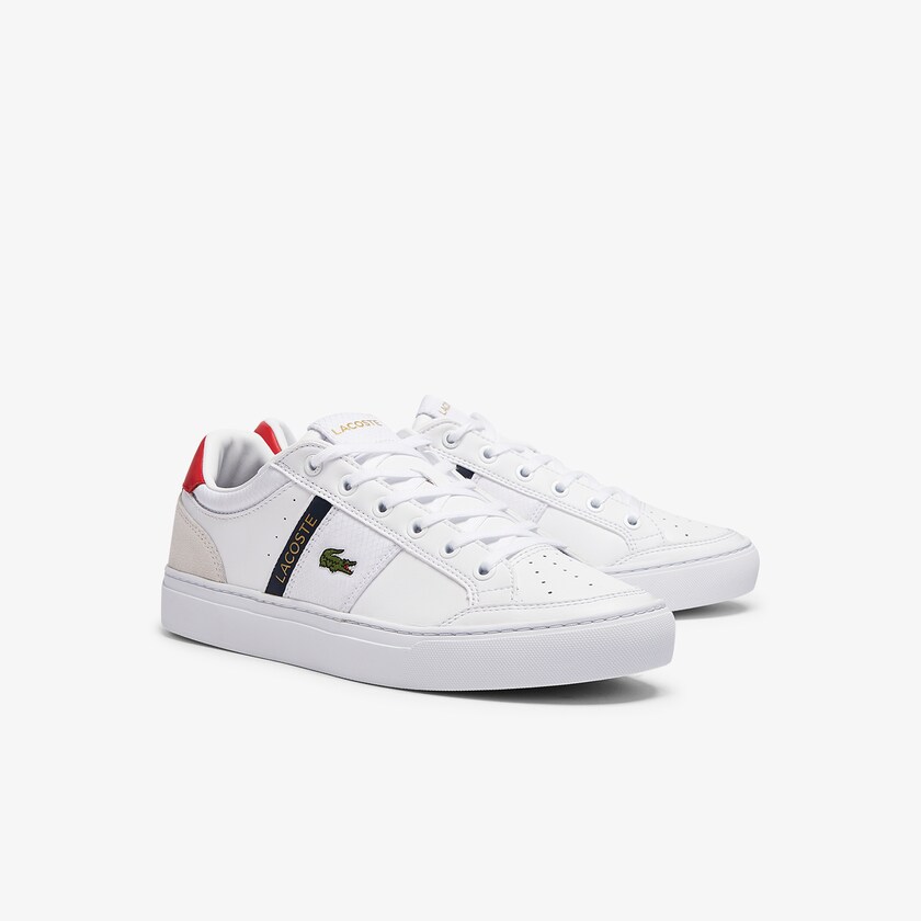 Tenis Lacoste Courtline Leather and Textile Hombre Blancos Beige | XI9-20372E3