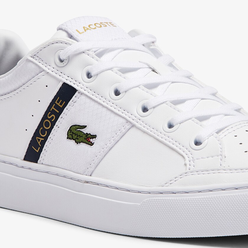 Tenis Lacoste Courtline Leather and Textile Hombre Blancos Beige | XI9-20372E3