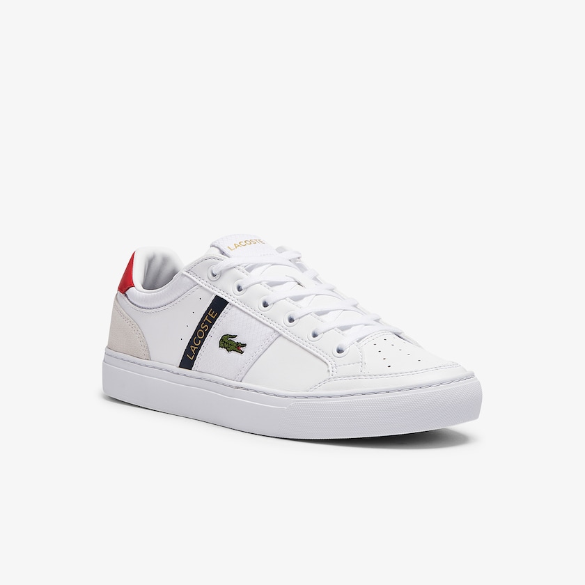 Tenis Lacoste Courtline Leather and Textile Hombre Blancos Beige | XI9-20372E3