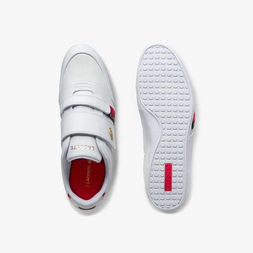 Tenis Lacoste Misano Strap Leather and Synthetic Hombre Blancos Rojos | IF7-00050L9