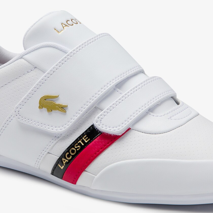 Tenis Lacoste Misano Strap Leather and Synthetic Hombre Blancos Rojos | IF7-00050L9