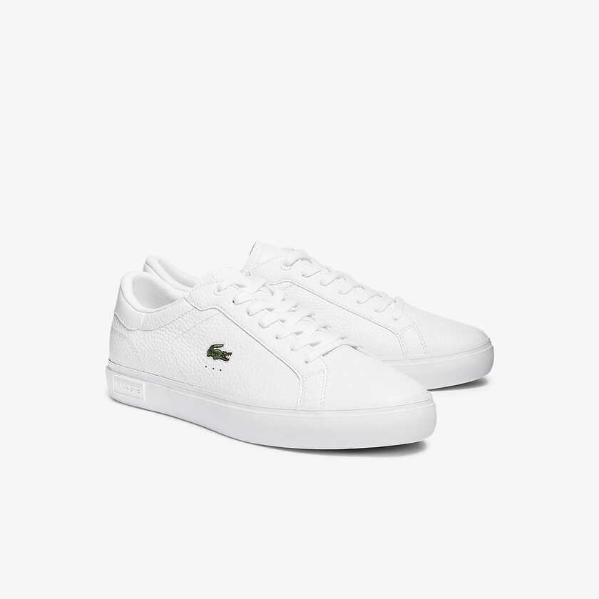 Tenis Lacoste Powercourt Leather Hombre Blancos | CX3-51145P7