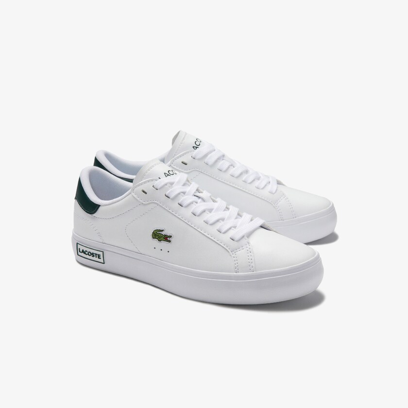 Tenis Lacoste Powercourt Leather Mujer Blancos Verdes Oscuro | AX3-61256W3