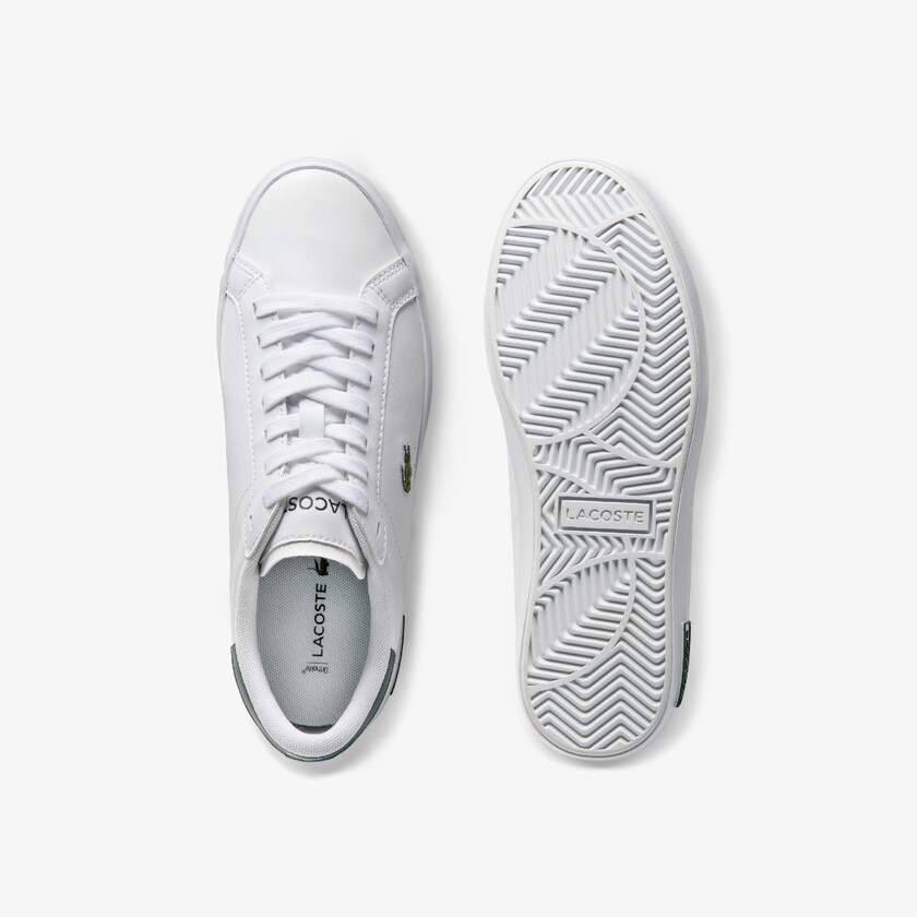 Tenis Lacoste Powercourt Leather Mujer Blancos Verdes Oscuro | AX3-61256W3