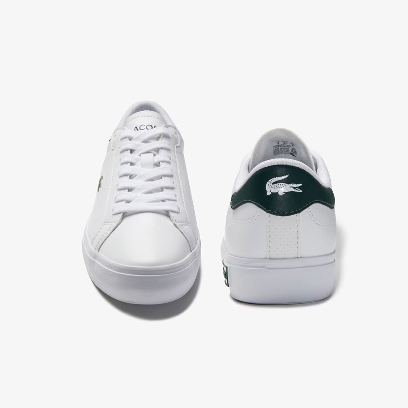 Tenis Lacoste Powercourt Leather Mujer Blancos Verdes Oscuro | AX3-61256W3