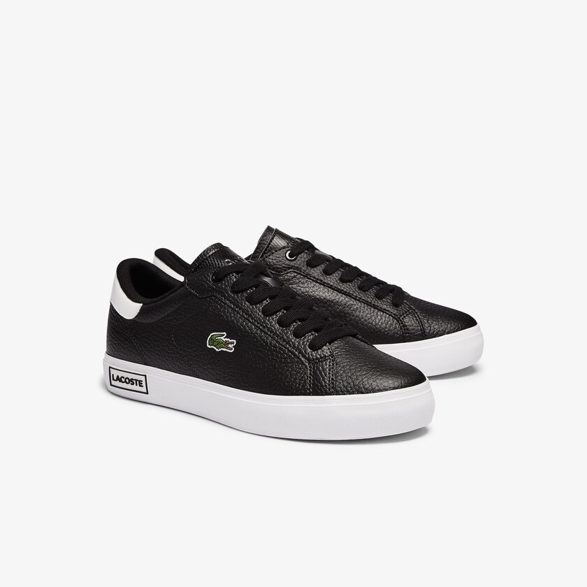 Tenis Lacoste Powercourt Leather and Synthetic Mujer Negros Blancos | NJ7-16191U0