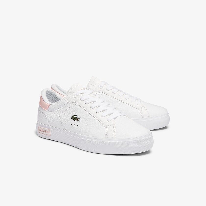 Tenis Lacoste Powercourt Leather and Synthetic Mujer Blancos Rosas Claro | MY9-05160M1