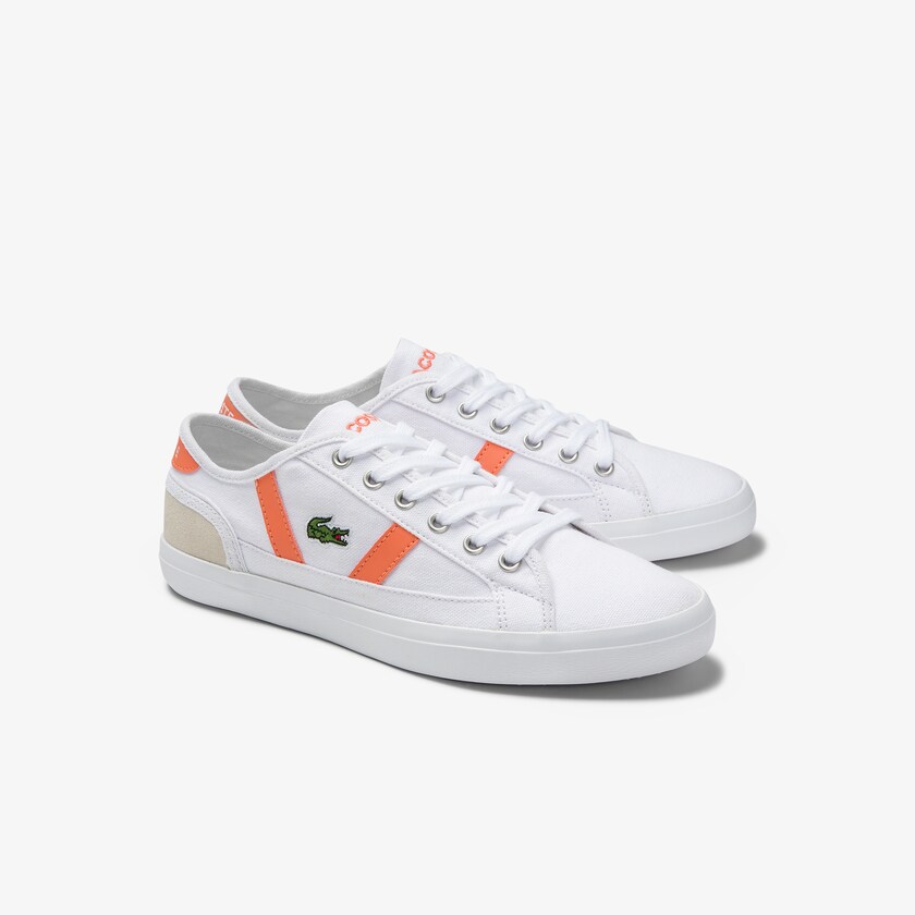 Tenis Lacoste Sideline Canvas and Suede Mujer Blancos Naranjas | IE0-00290H2
