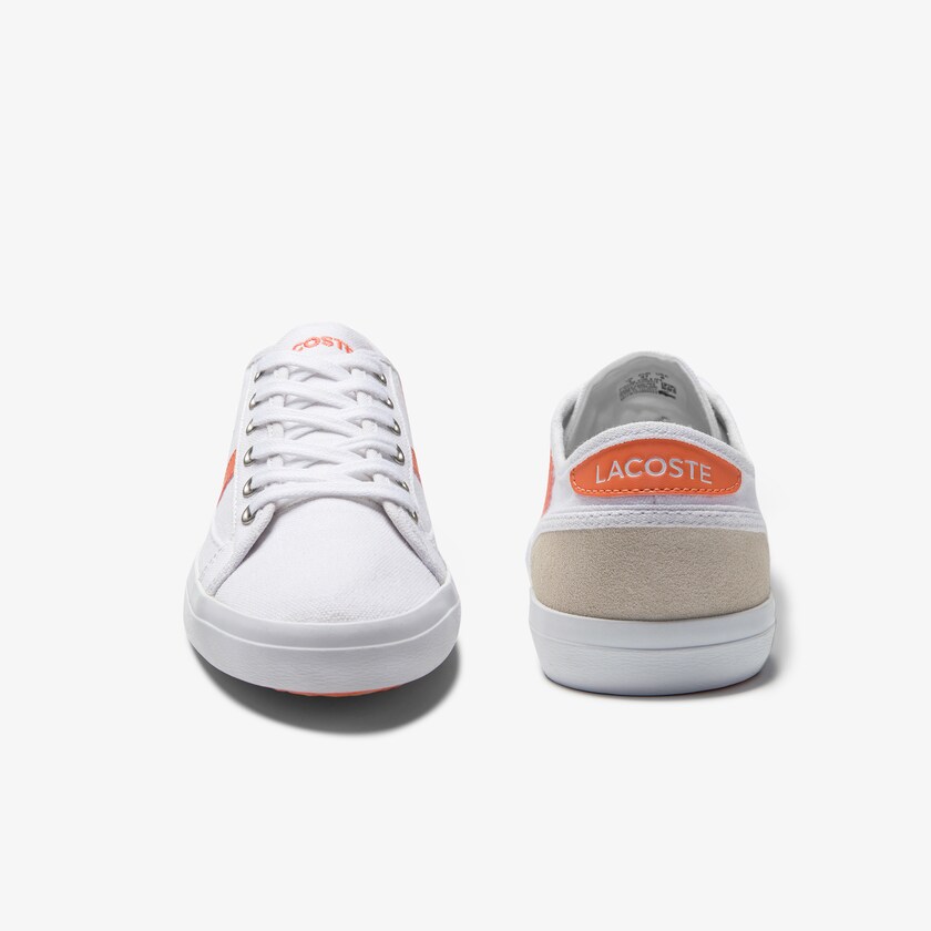 Tenis Lacoste Sideline Canvas and Suede Mujer Blancos Naranjas | IE0-00290H2