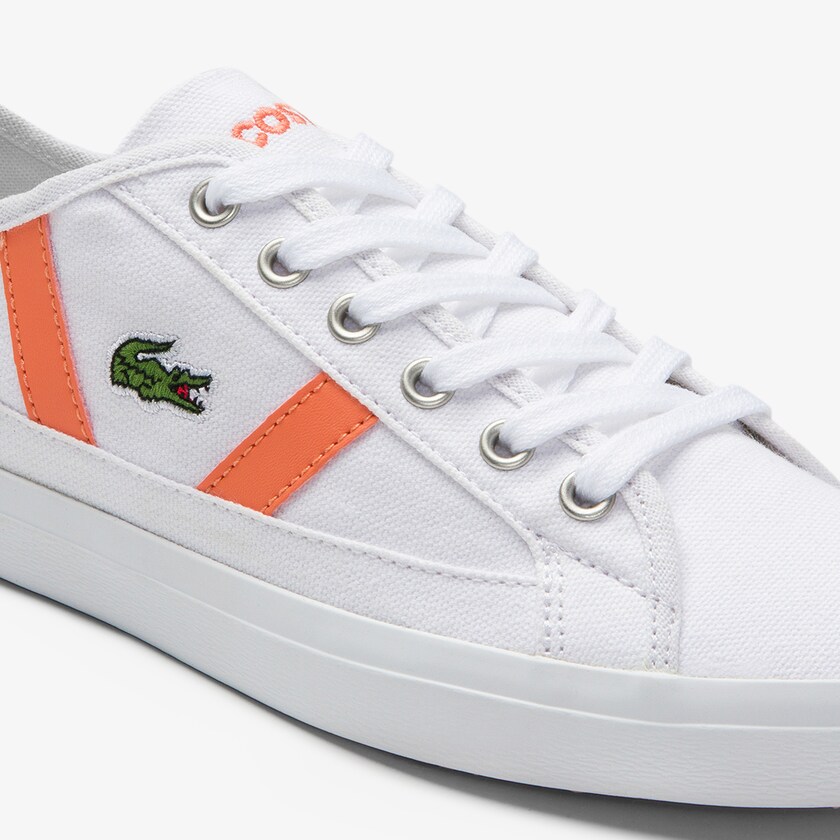 Tenis Lacoste Sideline Canvas and Suede Mujer Blancos Naranjas | IE0-00290H2