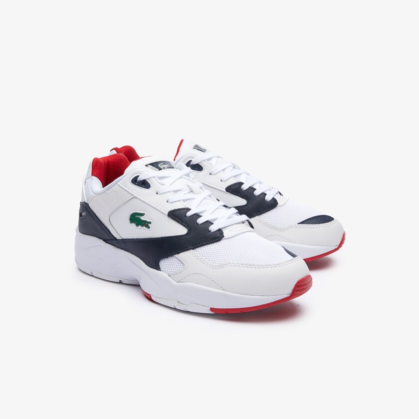 Tenis Lacoste Storm 96 LO Mesh and Leather rubber crocodile Hombre Blancos Azul Marino | NZ2-11971R6