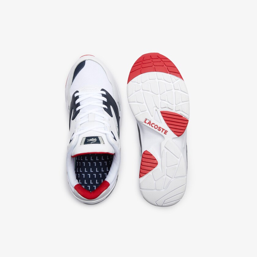 Tenis Lacoste Storm 96 LO Mesh and Leather rubber crocodile Hombre Blancos Azul Marino | NZ2-11971R6