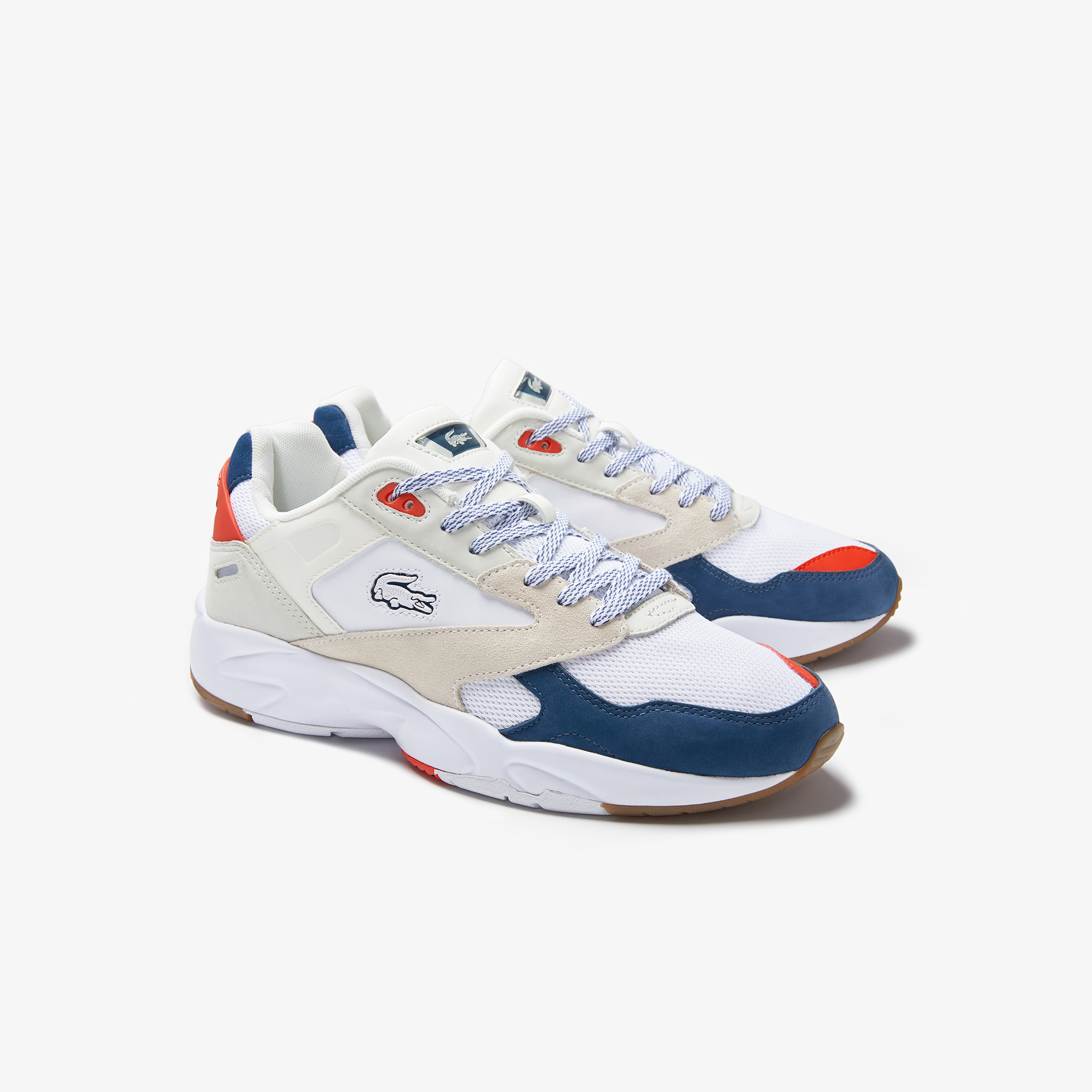 Tenis Lacoste Storm 96 LO Textile Hombre Blancos Azules Oscuro | EK1-52395P0